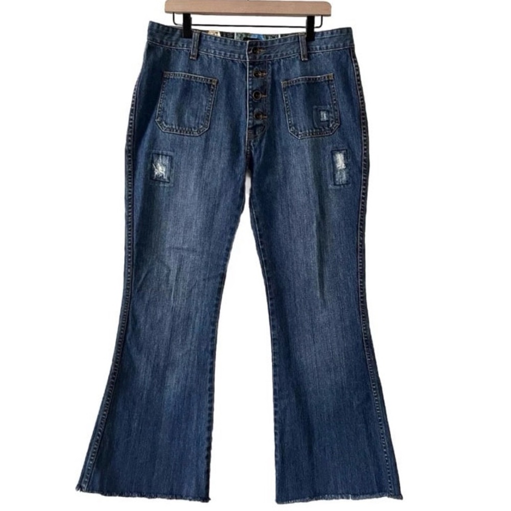 VTG 90s Y2K Grunge Billabong Donavon Flare Distressed Denim Blue Jeans Size 36